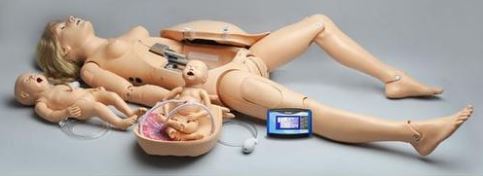 MODELO SIMULADOR ELECTRONICO DE MUJER EMBARAZADA CON MANIQUI NEONATAL PARA RESUCITACION Y NEONATO CON PLACENTA