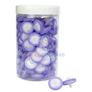Filtros de jeringa plástico ptfe 0,22 um 25mm. Paquete de 100 unidades