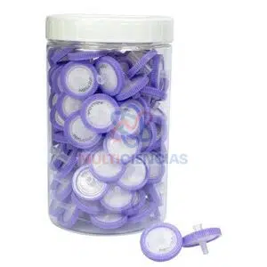 Filtros de jeringa plástico ptfe 0,22 um 25mm. Paquete de 100 unidades