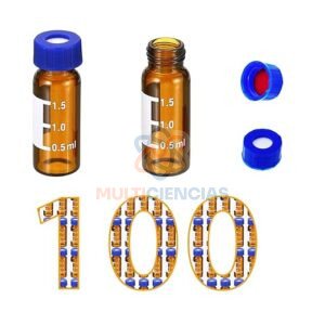 Viales 2ml ámbar 2ml pk 100 unid con tapa rosca y septa de ptfe/silicona