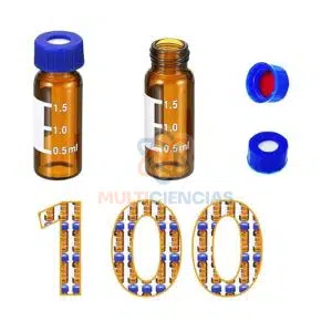 Viales 2ml ámbar 2ml pk 100 unid con tapa rosca y septa de ptfe/silicona